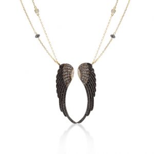 NECKLACE EAGLE WINGS MOTIF SET IN BROWN WHITE AND BLACK DIAMONDS
